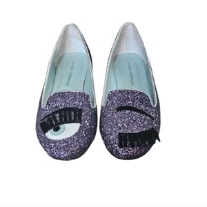 Chiara Ferragni Flirting Eye Wink Glitter Flat purpul and silver size 38